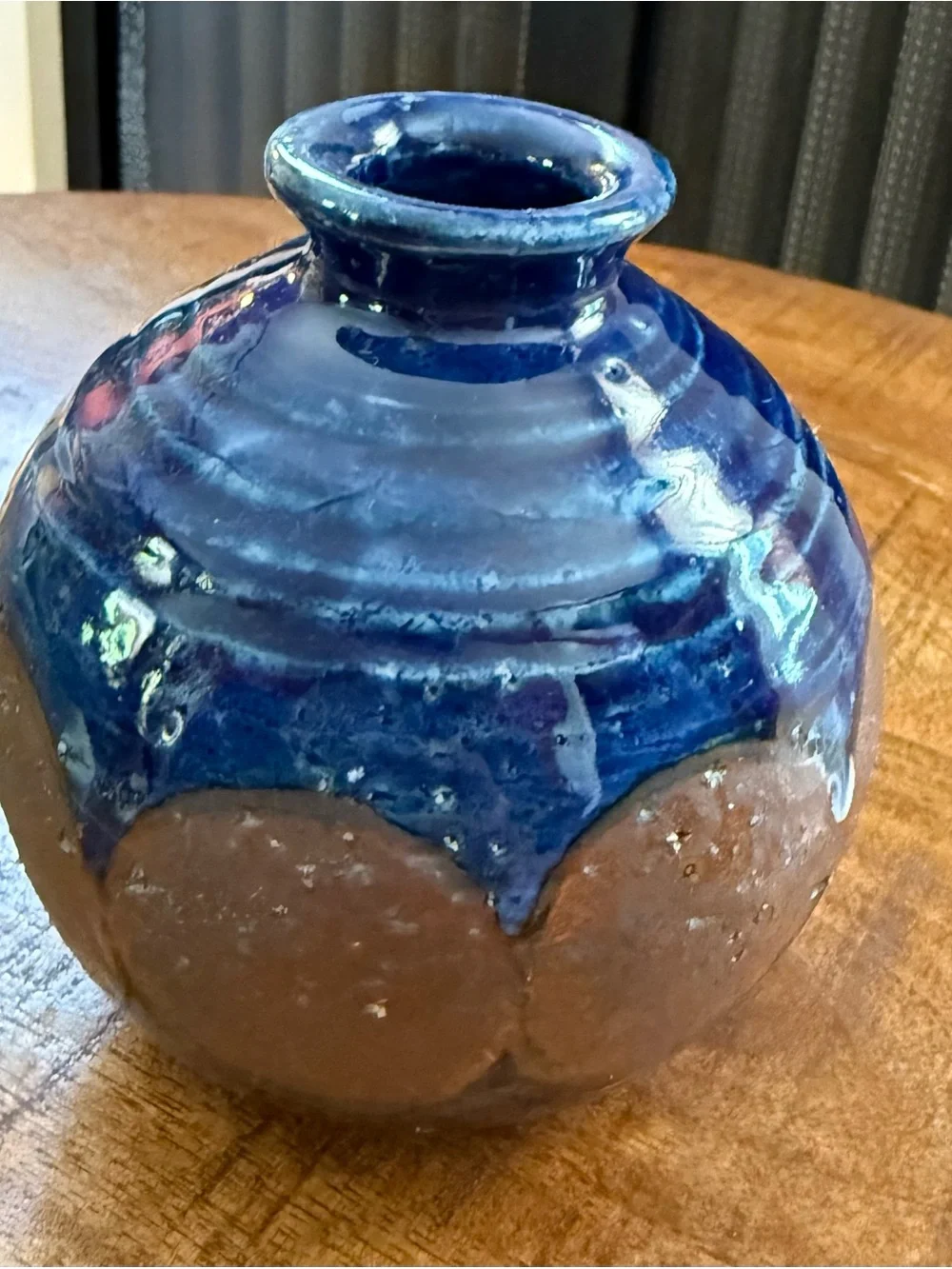 Otagiri Blue and Brown Round Globe Bud Vase